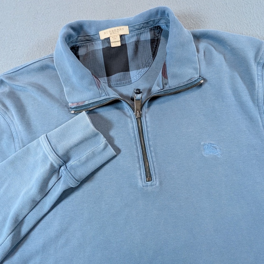Burberry Brit Quarter Zip Pullover Mens XL Nova Check Elbow Patch Sweater